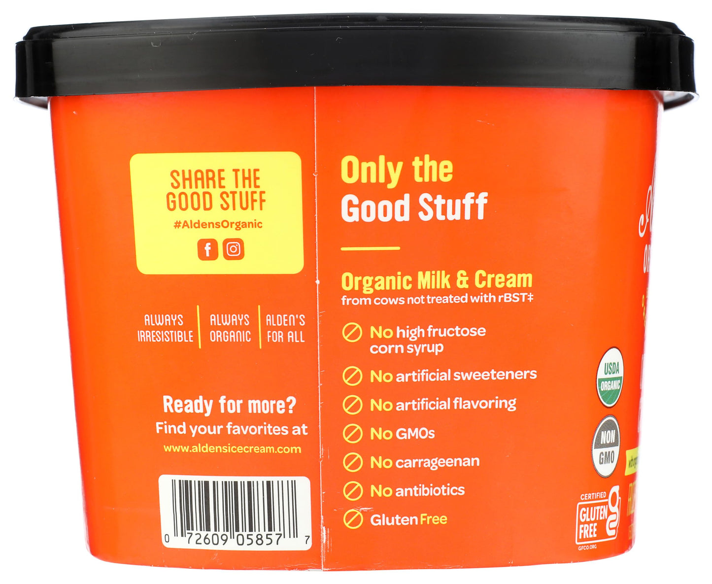Aldens Organic Orange Cream Ice Cream, 1.5 Qt