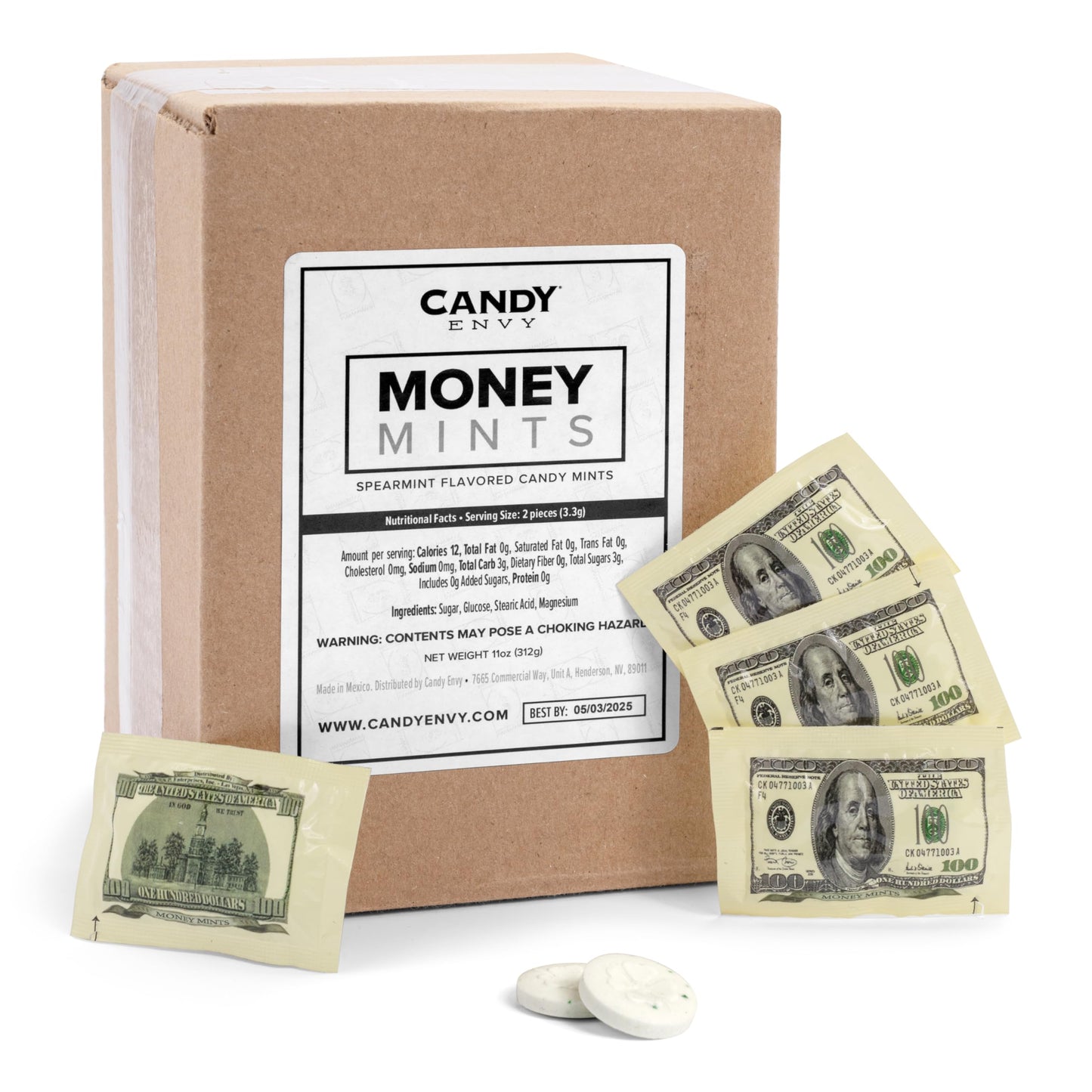 Candy Envy - Money Mints - 100 Pack, 2 Mints Per Pack - Spearmint Flavored, Individually Wrapped