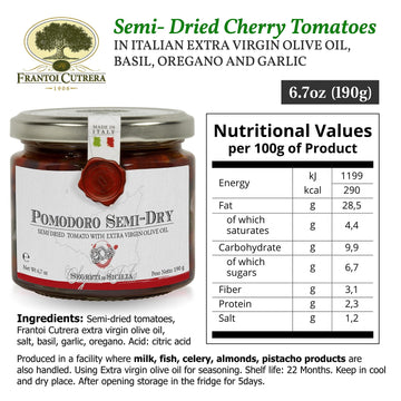 Frantoi Cutrera - Pomodorino Semi Secco - Semi-Dried Cherry Tomatoes In Extra Virgin Olive Oil, Product Of Italy, 6.7Oz