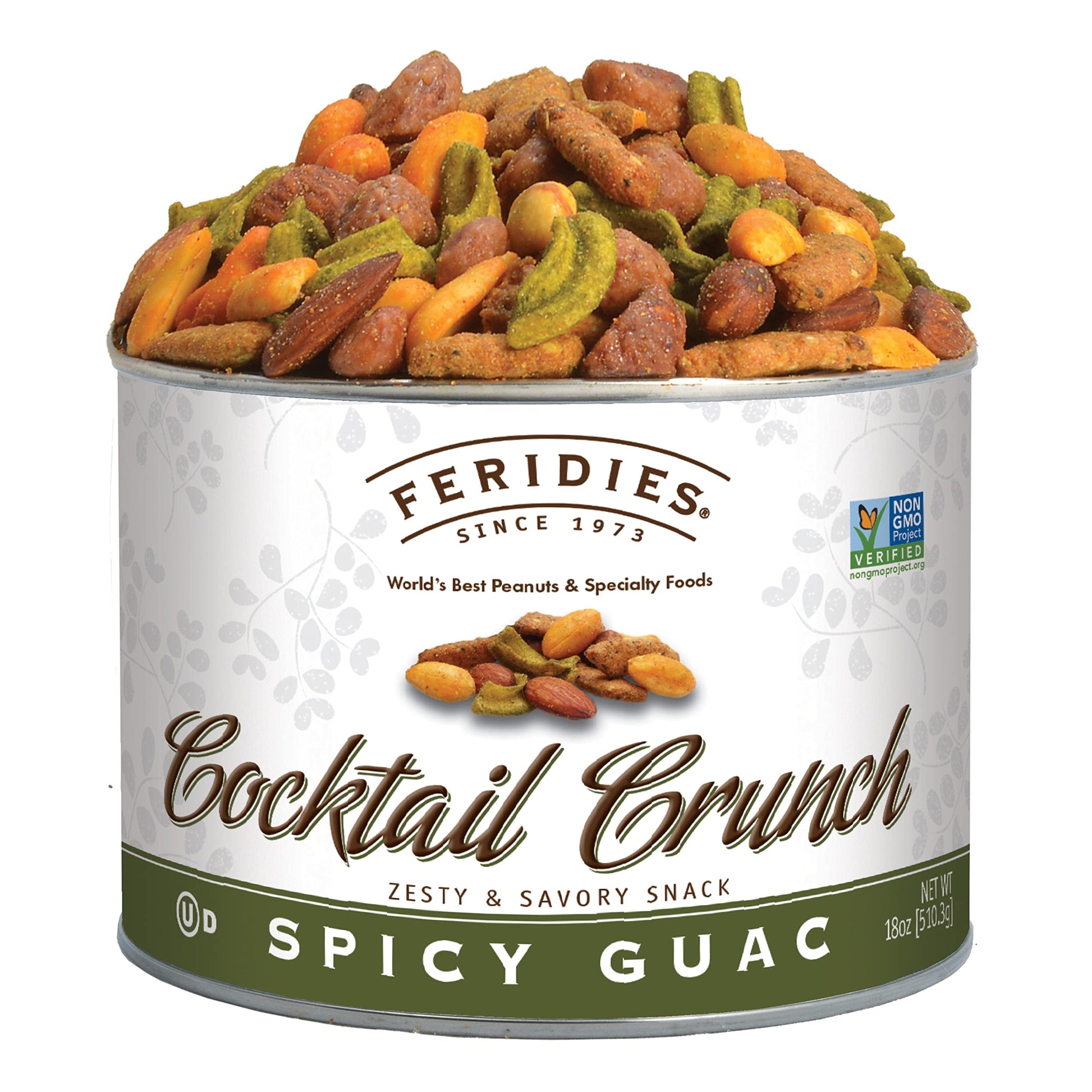 Feridies Cocktail Crunch Spicy Guac And Buffalo Gourmet Snack Mix With Cocktail Nuts - 18 Oz Tin