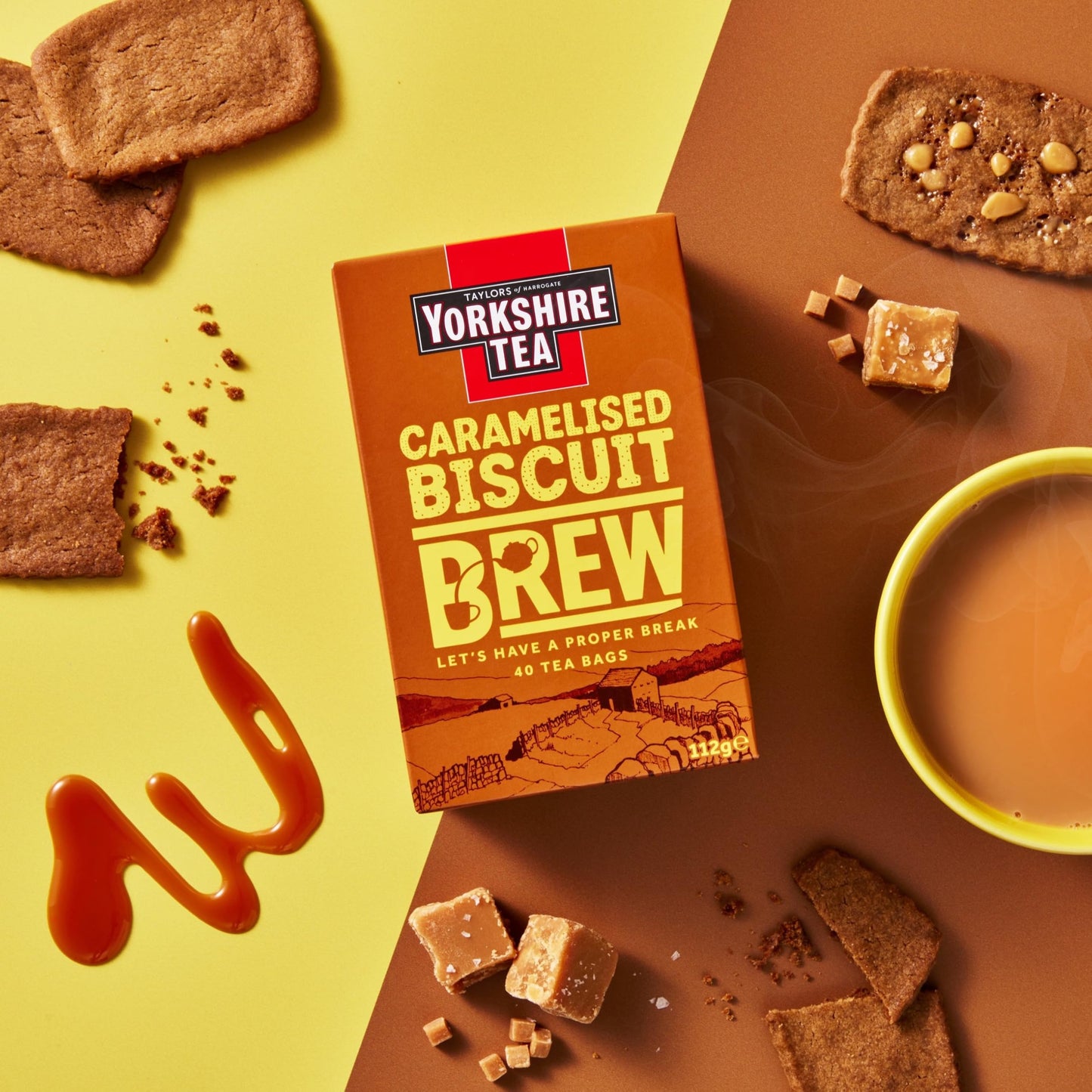 Yorkshire Tea Caramelised Biscuit Brew Flavoured Tea Bags, Pack Of 4 (Total Of 160 Tea Bags)