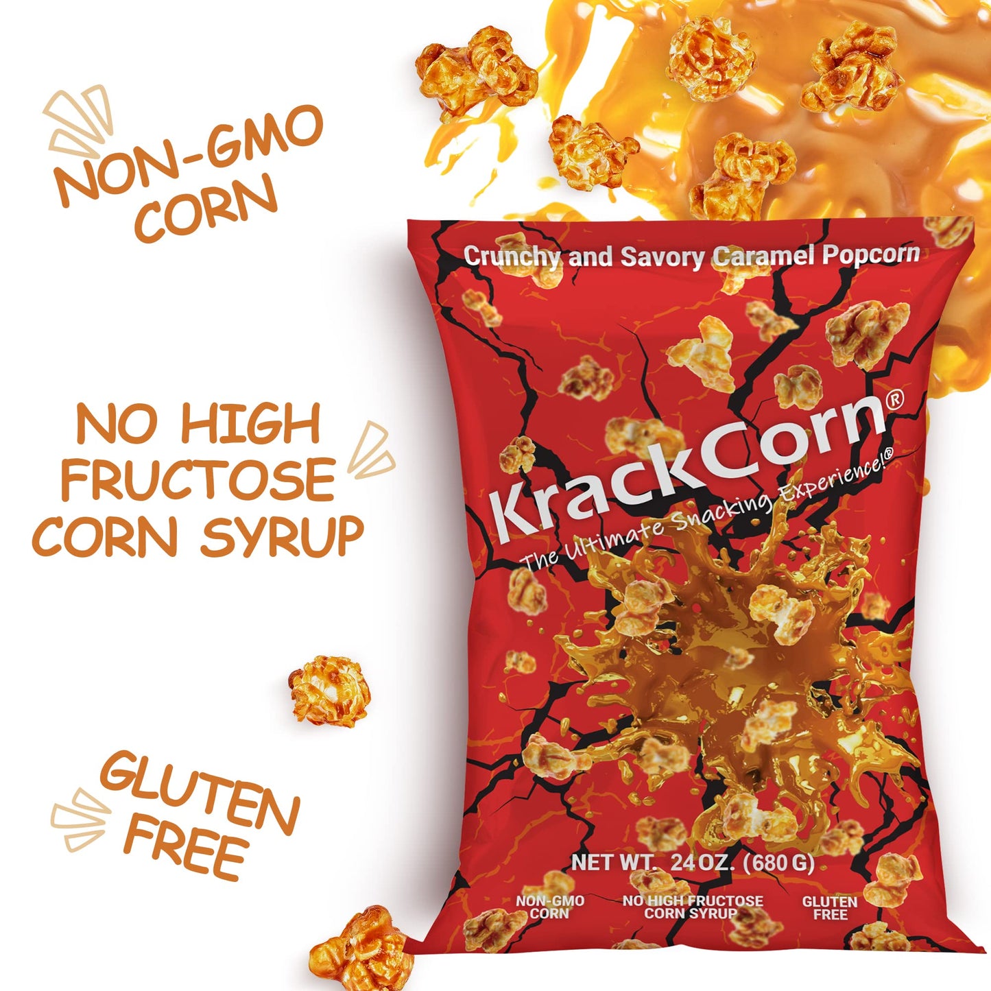 Krackcorn Caramel Popcorn - Sweet And Salty Gourmet Snack - Gluten-Free, Non-Gmo Caramel - Delicious Flavored Popcorn Treat For