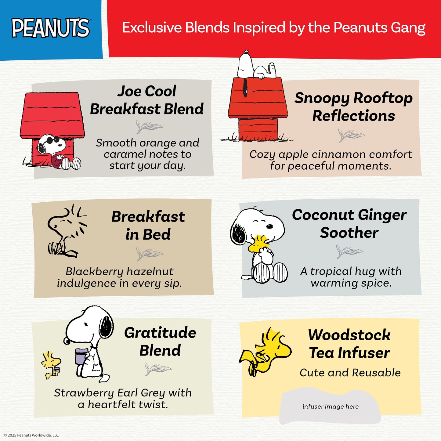 Plum Deluxe Brew Happiness Snoopy Collection Loose Leaf Tea  All Natural Black and herbal tea  Collectible Gift Tin