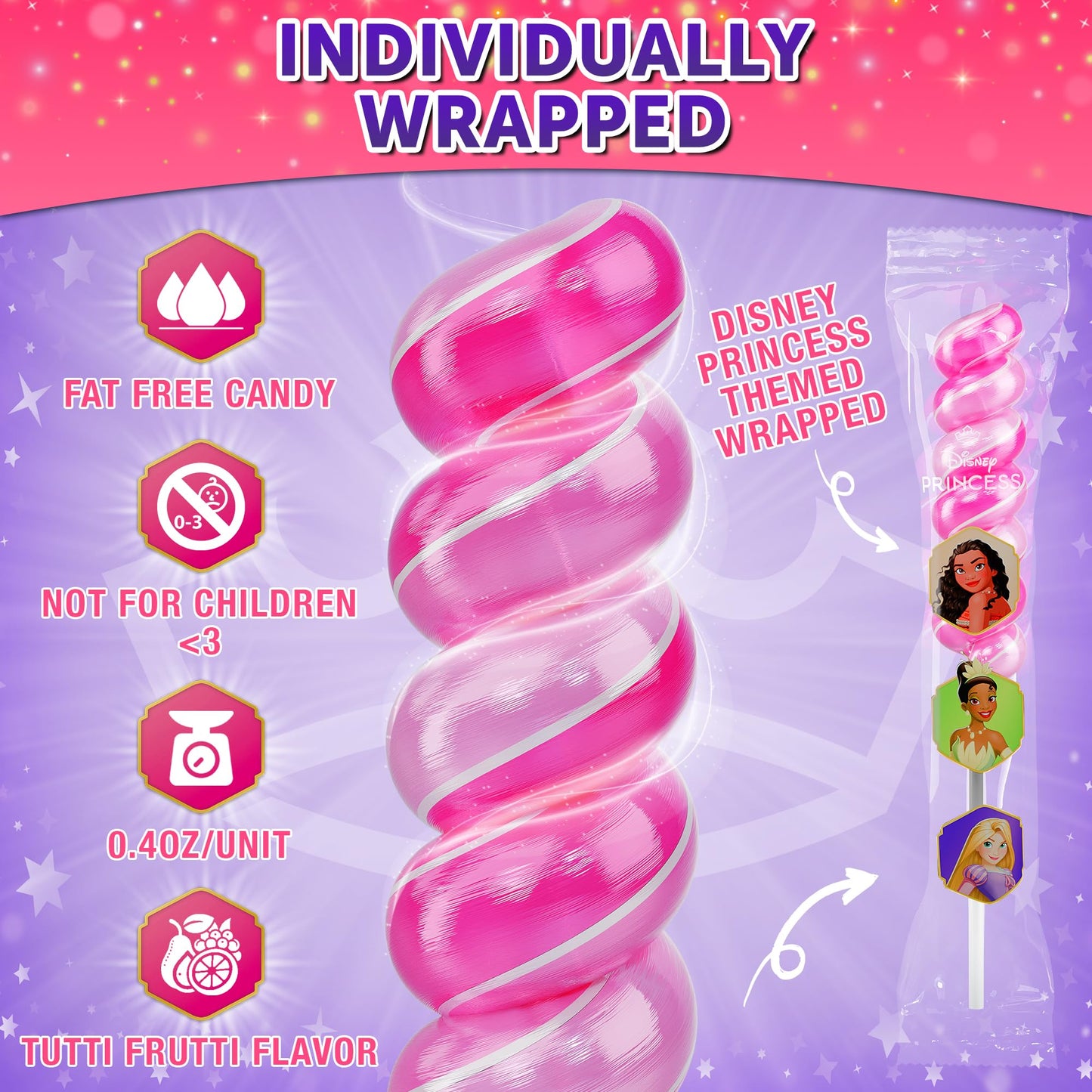 Disney Princess Lollipops Swirl 20Pk- Disney Princess Candy For Princess Party Favors - Cupcake Toppers & Snacks - Birthday Part