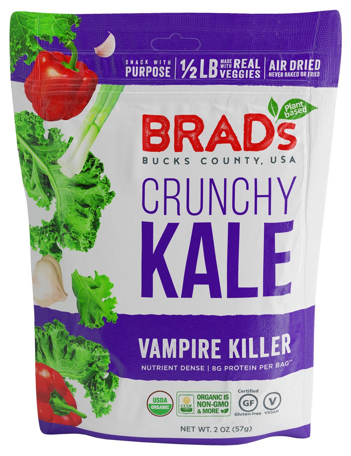 Brads Plant Based Organic Crunchy Kale, Variety Pack (2 Original, 2 Vampire Killer & 2 Cheeze-It-Up), 6 Bags, 12 Servings Total