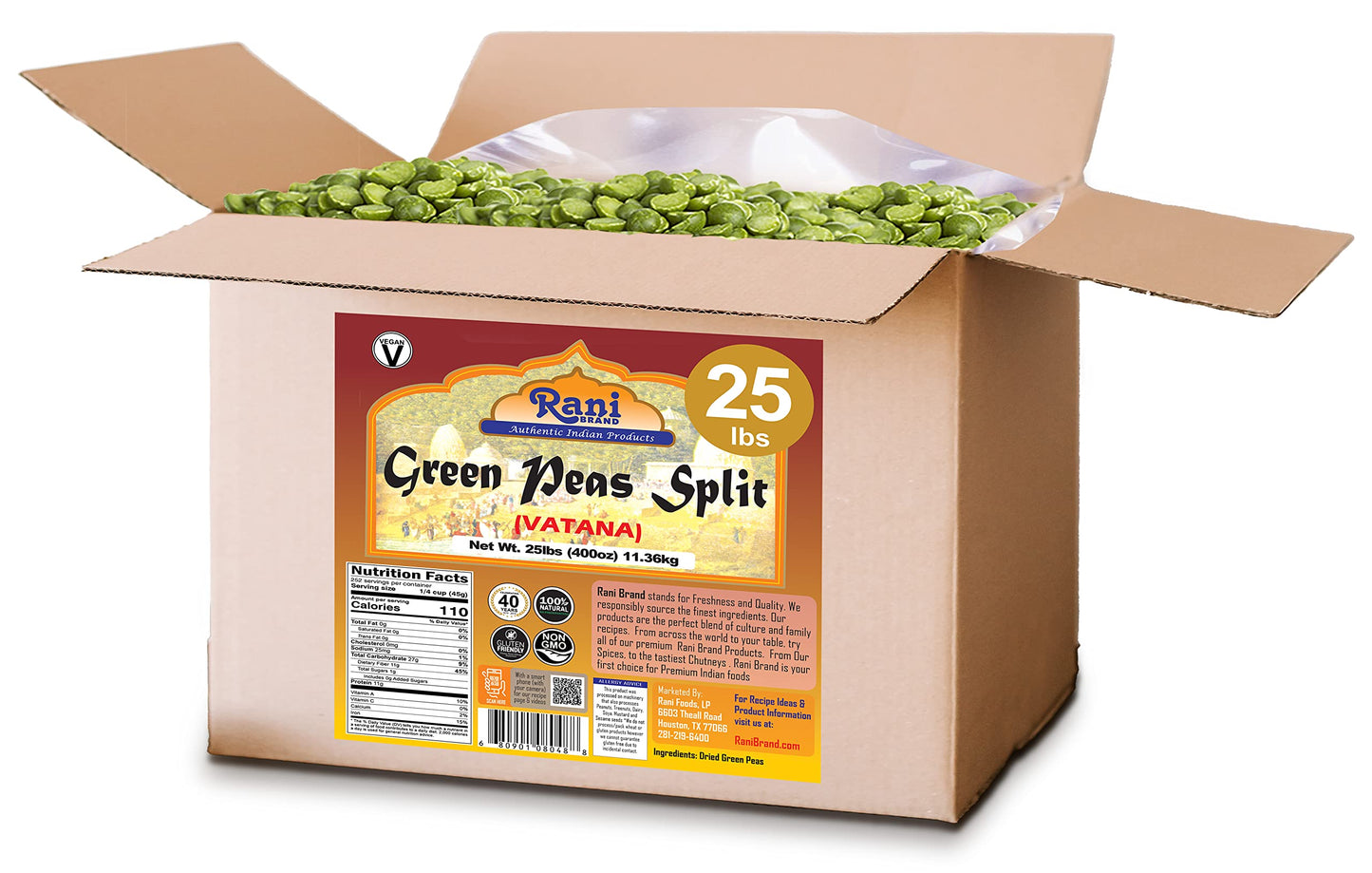 Rani Green Peas Split, Dried (Vatana, Matar) 400Oz (25Lbs) 11.36Kg Bulk Box ~ All Natural | Vegan | Gluten Friendly | Product Of
