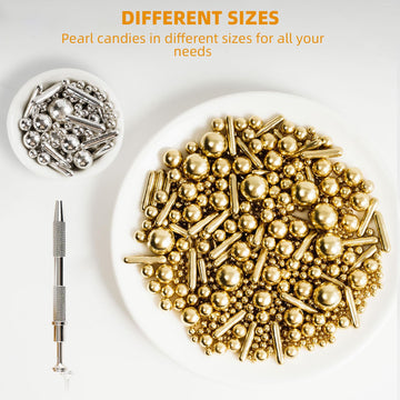Kasvan Gold And Silver Sugar Sprinkles - Edible Candy Pearls With 4-Claw Sprinkle Pen,8.32Oz, Gift Box Pack, Baking Cake Decorat