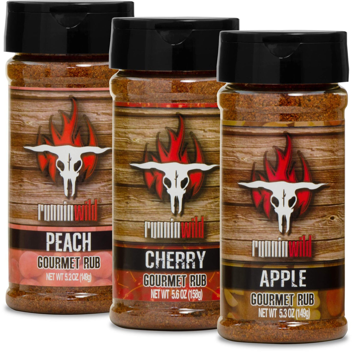 RunninWild BBQ Rub Gift Set – Fruit-Infused Peach, Apple & Cherry Rubs, 5.37 Ounce (Pack of 3) for Grill Lovers and Pitmasters