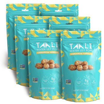 Taali Cinnamon Vanilla Water Lily Pops (6 Resealable Bags) - Sweet Roasted Fox Nuts Makhana Snack | Crunchy Indian Healthy Snack