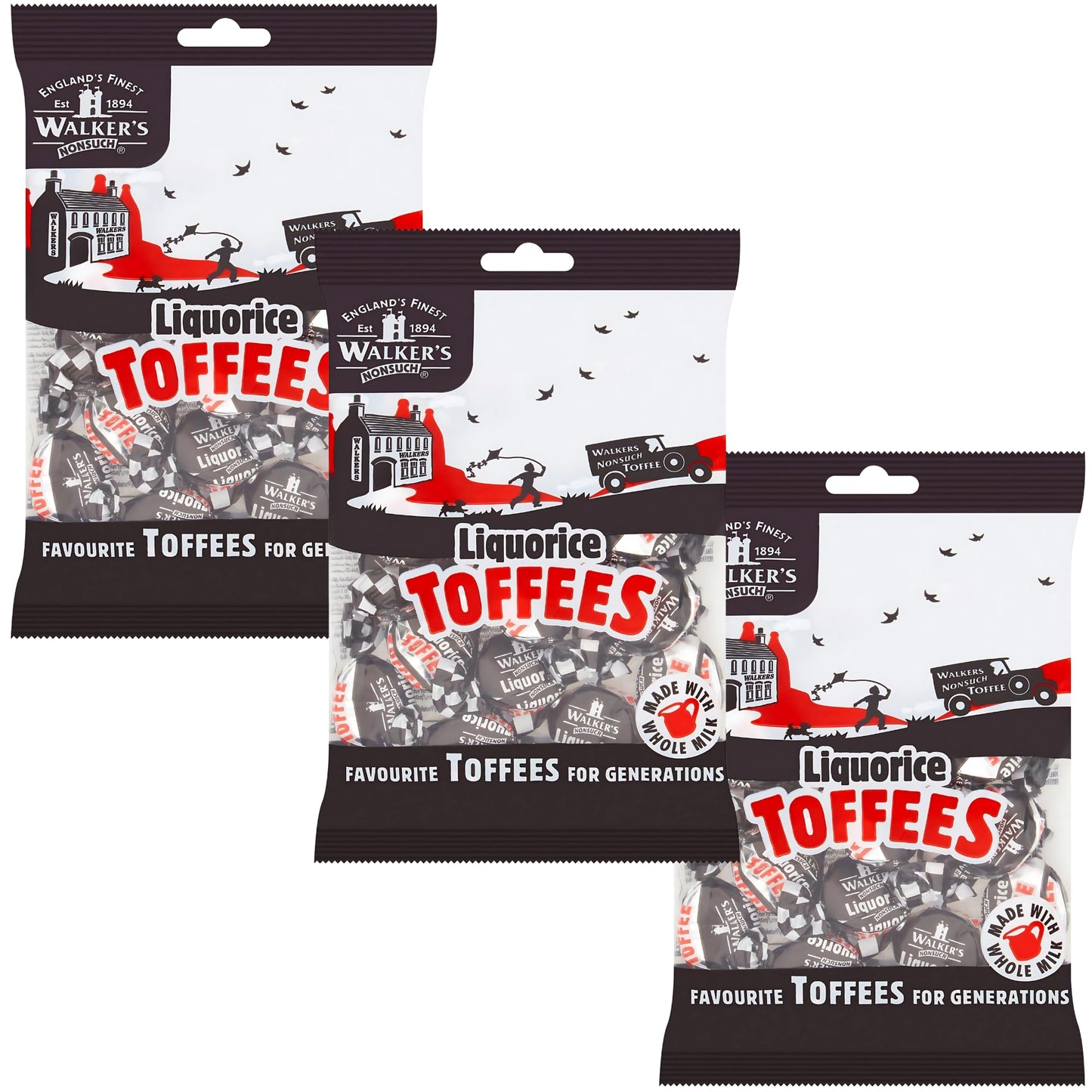 Walkers Nonsuch Liquorice Toffees, Chewy Black Licorice Candy, 5.29 Oz Bag, Pack of 3, Traditional English Sweets