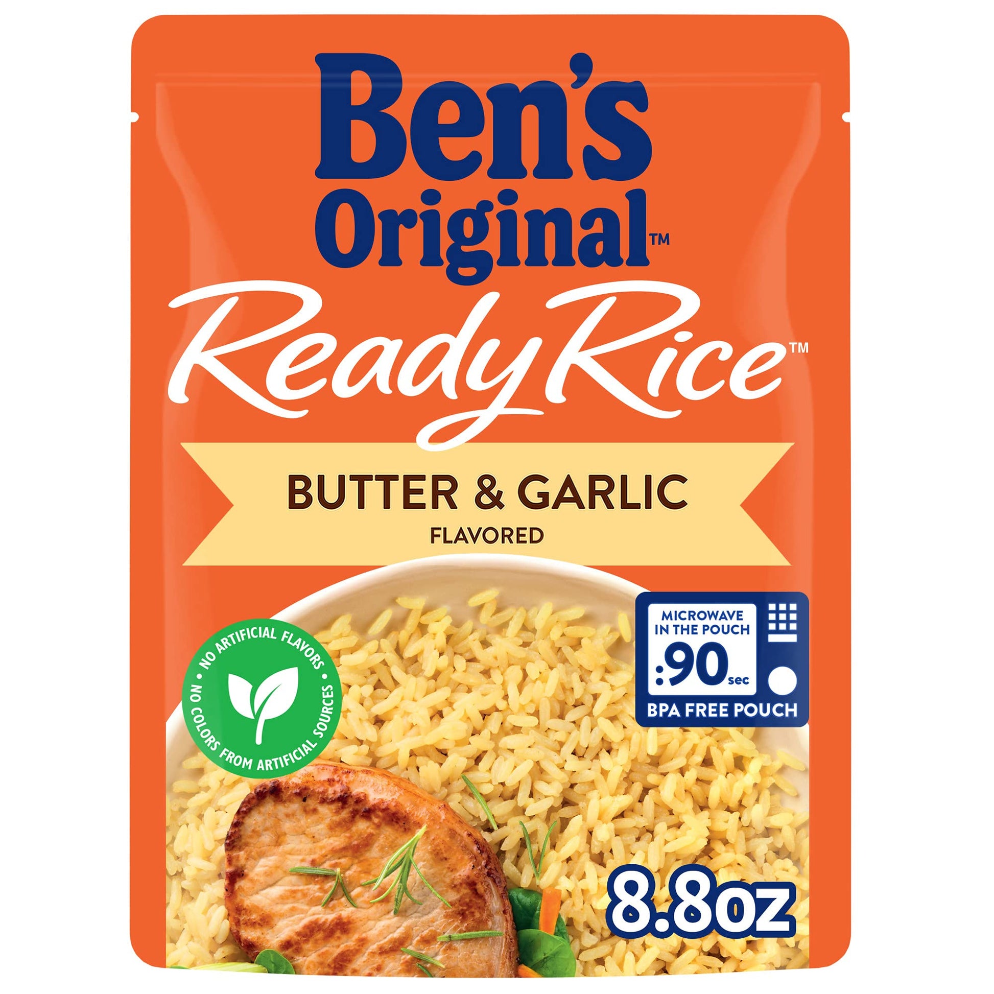 BENS ORIGINAL Ready Rice Butter and Garlic Flavored Rice, Easy Dinner Side, 8.8 oz Pouch