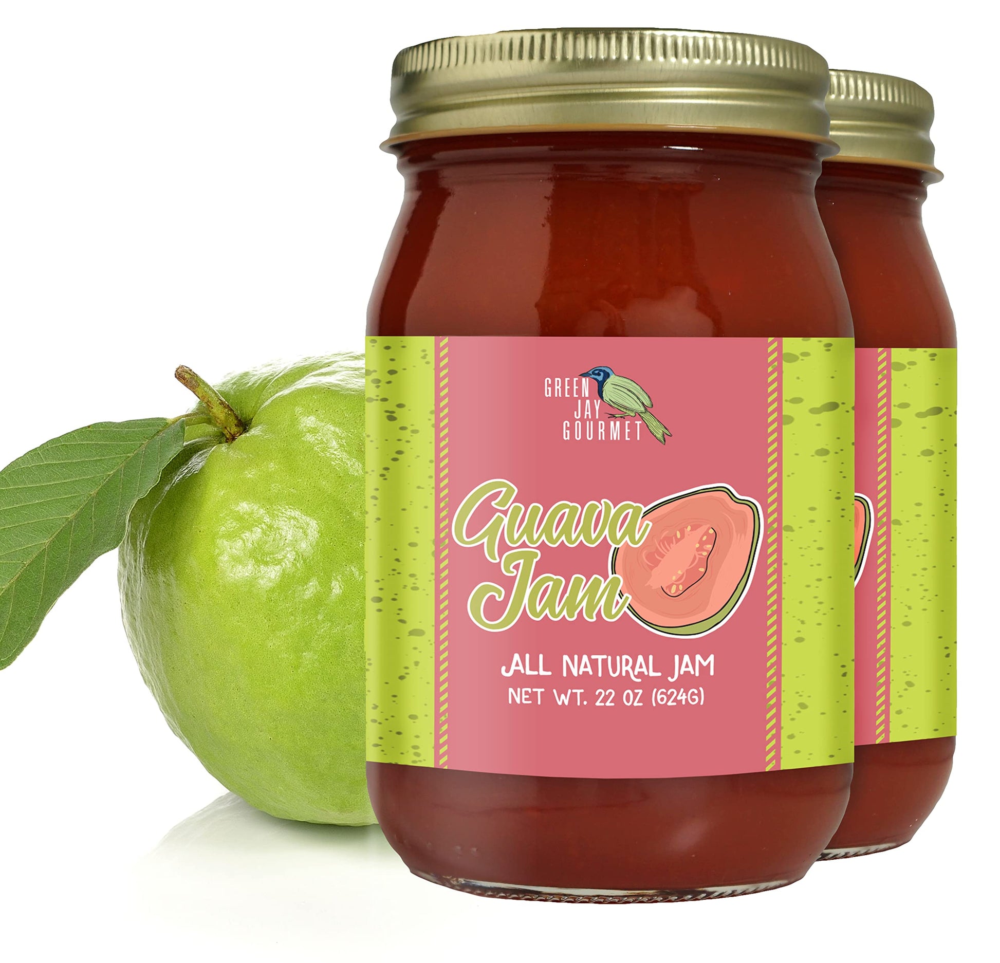Green Jay Gourmet Guava Jam - All-Natural, Vegan, Gluten-Free - 2 x 22 Ounces