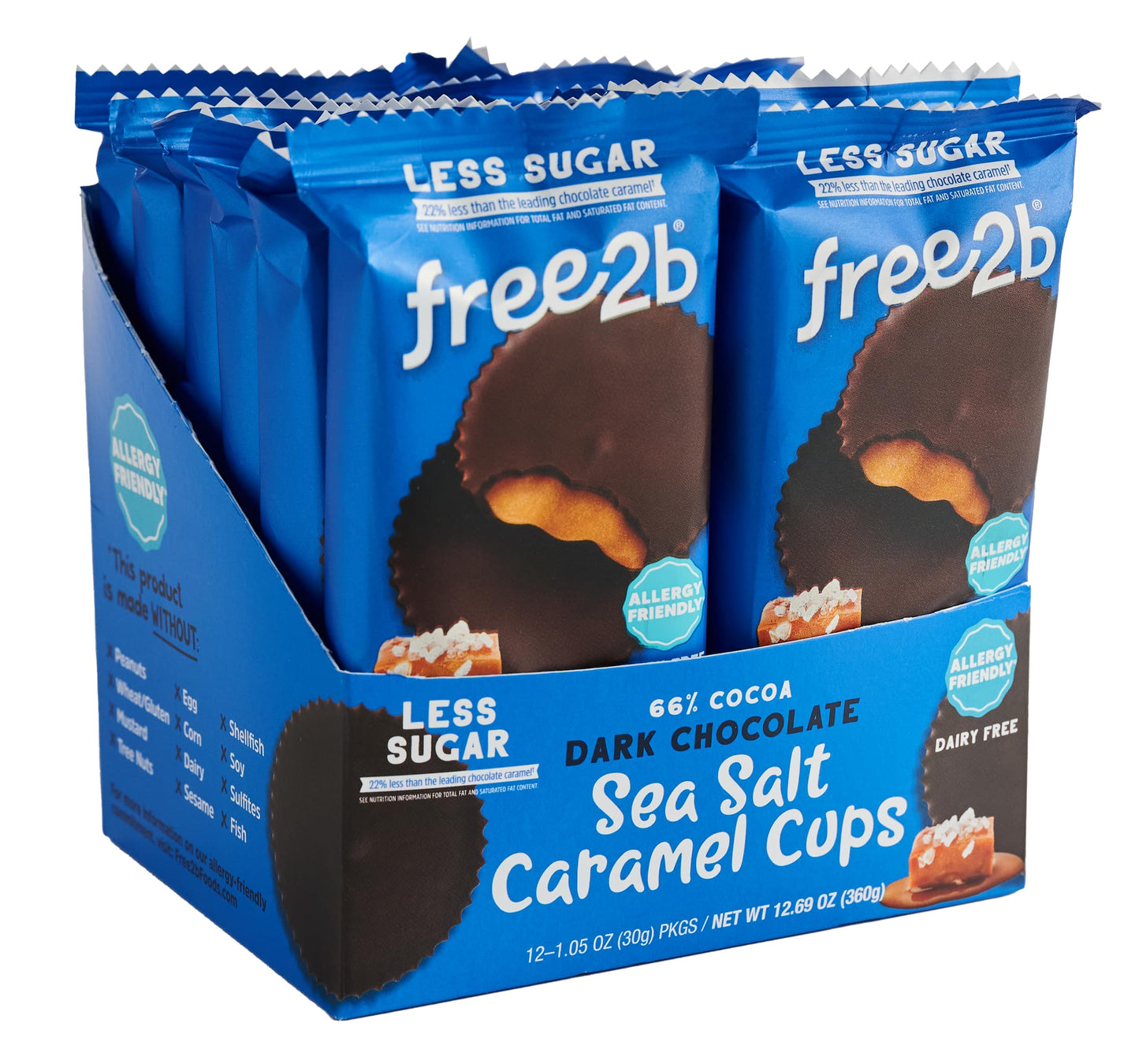 Free2b Sea Salt Caramel Cups, Safe for School and Allergy Friendly - Gluten-Free, Dairy-Free, Nut-Free, and Soy-Free - Dark Choc