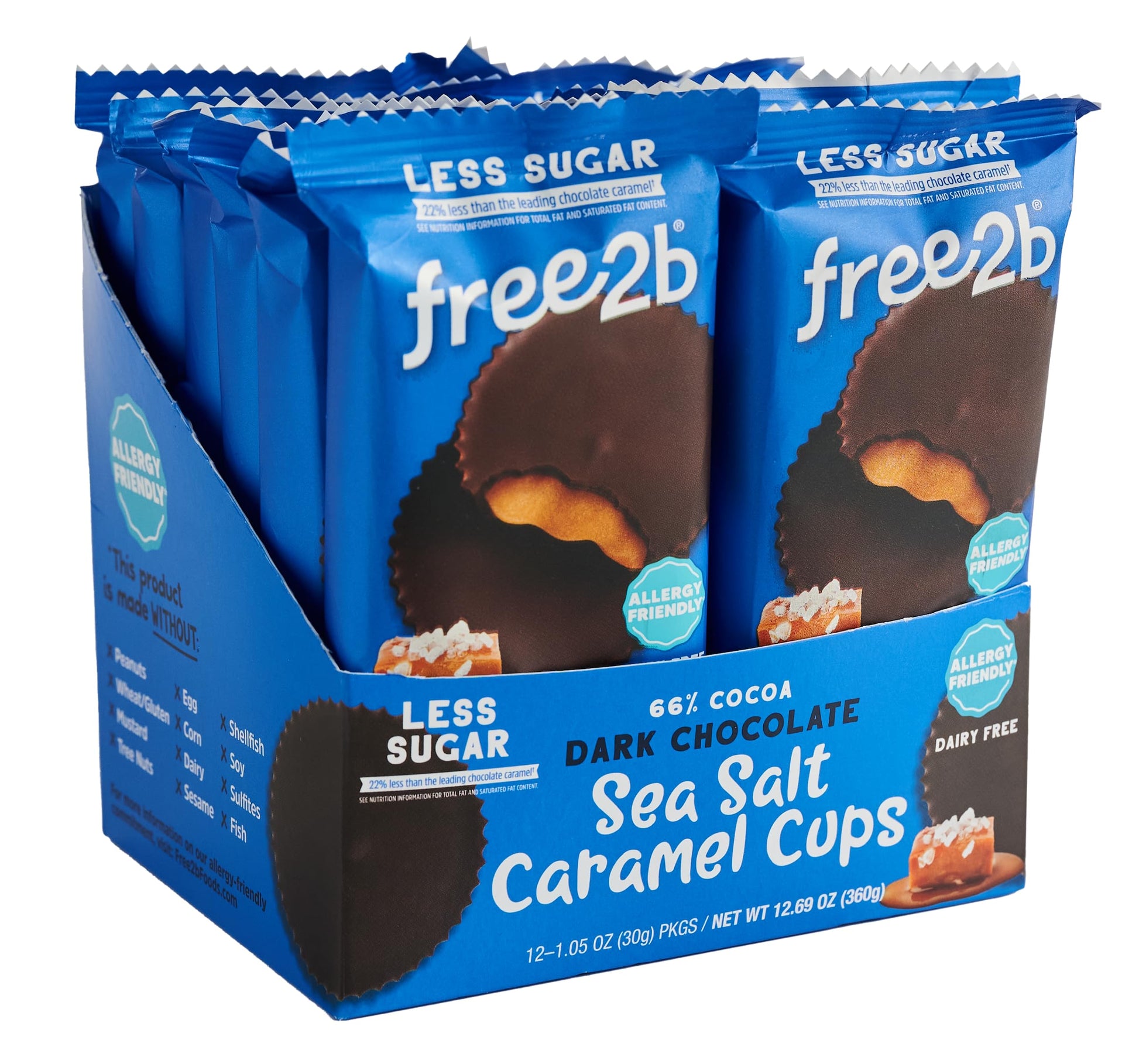 Free2b Sea Salt Caramel Cups, Safe for School and Allergy Friendly - Gluten-Free, Dairy-Free, Nut-Free, and Soy-Free - Dark Choc