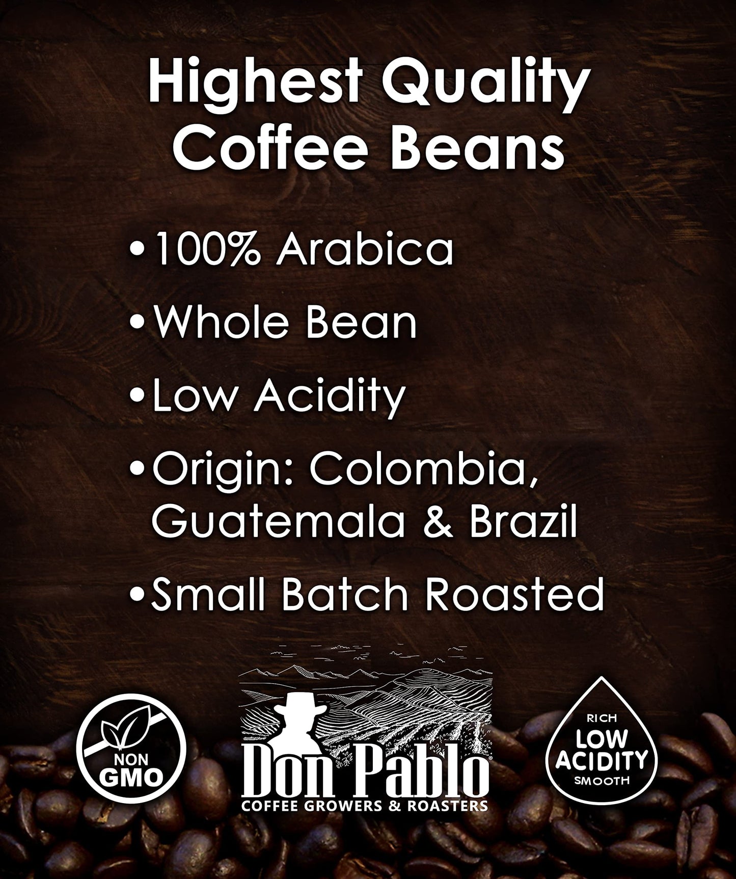 Don Pablo Gourmet Coffee - Caf   Cubano - Dark Roast - Whole Bean Coffee - 100% Arabica Beans - Low Acidity And Non-Gmo - 2Lb Ba