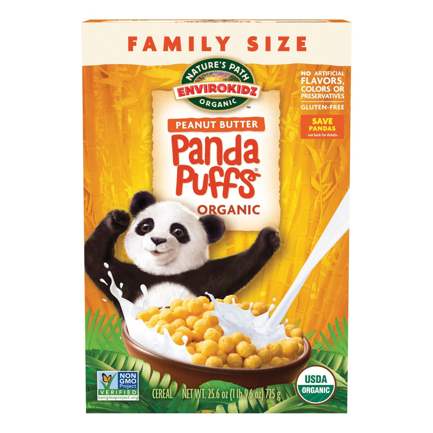 EnviroKidz Organic Panda Puffs Cereal, 25.6 oz (Pack of 4), Peanut Butter, Gluten Free, Non-GMO, by Nature s Path