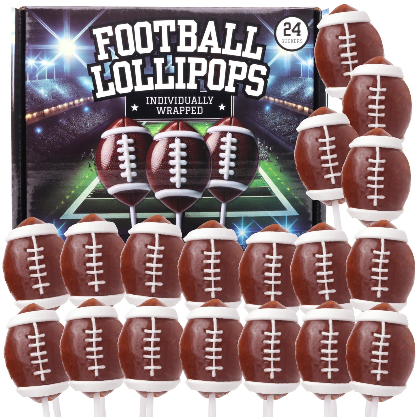 Football Lollipops  Individually Wrapped Sports Suckers  Fruit Flavored  Team Party Favors  24 Count Box  10.16 Ounces