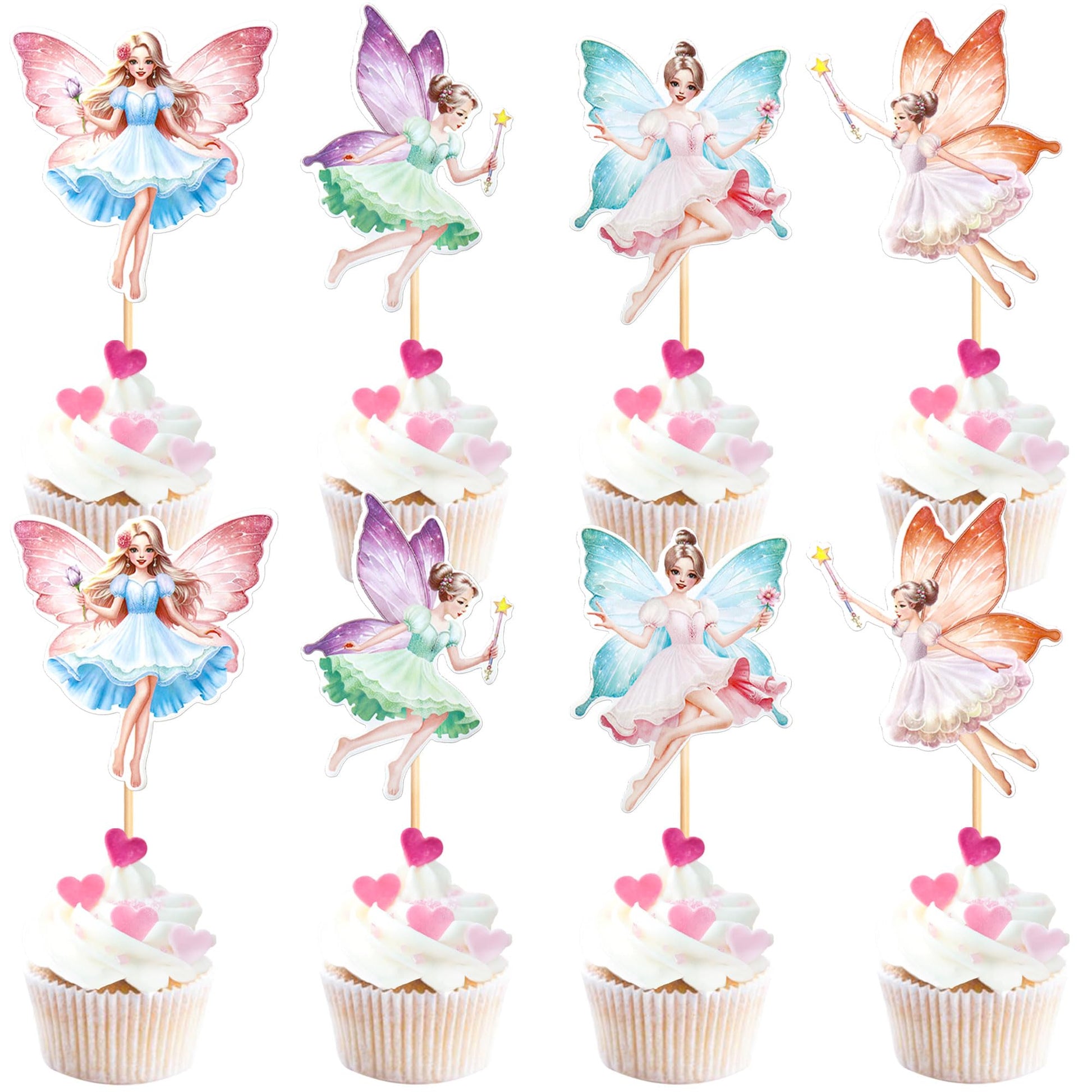 Ercadio 24 PCS Fairy Cupcake Topper Assembled Colorful Flower Fairy Cupcake Picks Flower Fairy Cake Decorations for Fairy Theme 