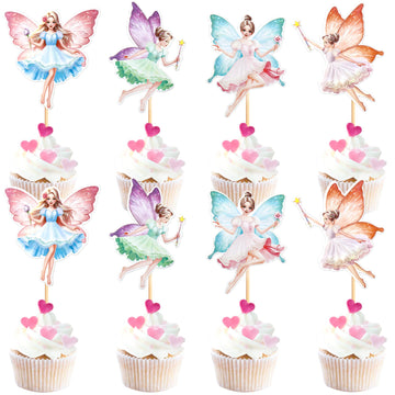 Ercadio 24 PCS Fairy Cupcake Topper Assembled Colorful Flower Fairy Cupcake Picks Flower Fairy Cake Decorations for Fairy Theme 
