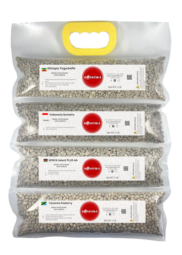 Roastika - Unroasted Coffee Bean - 4lb (pack of 4) - Sampler Pack - FANCY BUNDLE (ETHIOPIA YIRGACHEFFE/INDONESIA SUMATRA/KENYA P