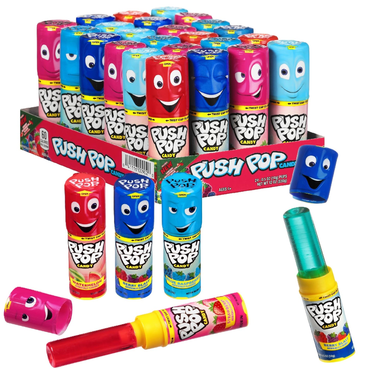 Push Pop Halloween Candy - Individually Wrapped Bulk Lollipops - 24 Ct Hard Candy In Assorted Flavors, Fun Candy For Kids, Party