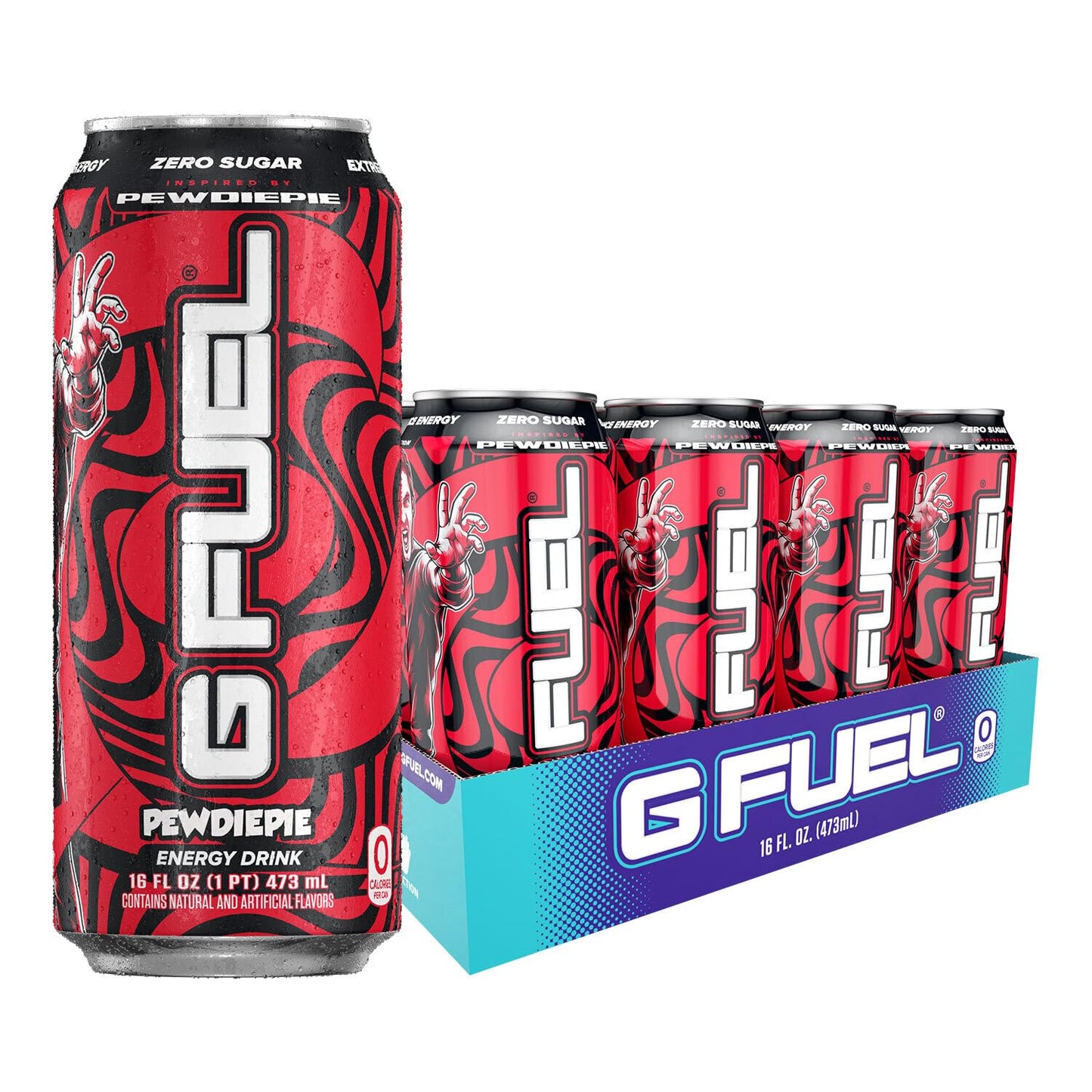 G Fuel PewDiePie Energy Drink 16 oz Can, 12-Pack Case, Red