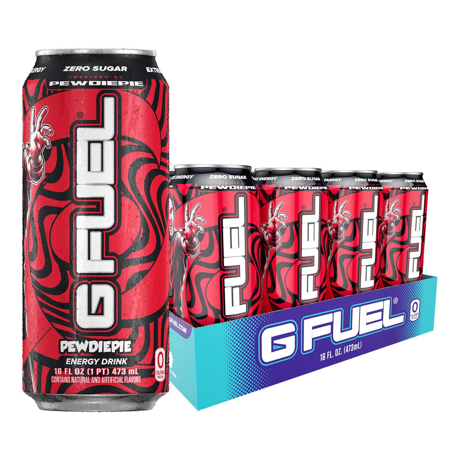 G Fuel PewDiePie Energy Drink 16 oz Can, 12-Pack Case, Red