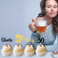 ZHUOWEISM 36 PCS Cupcake Toppers Glitter malt-inspired Mug 30th Birthday Decorations Small Gold+White