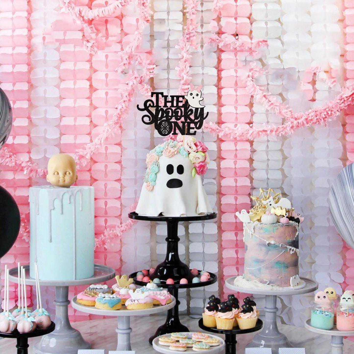 1 Pcs The Spooky One Cake Topper Glitter Baby Ghost Halloween 1St Birthday Cake Pick Baby Shower Cake Decoration For Halloween O
