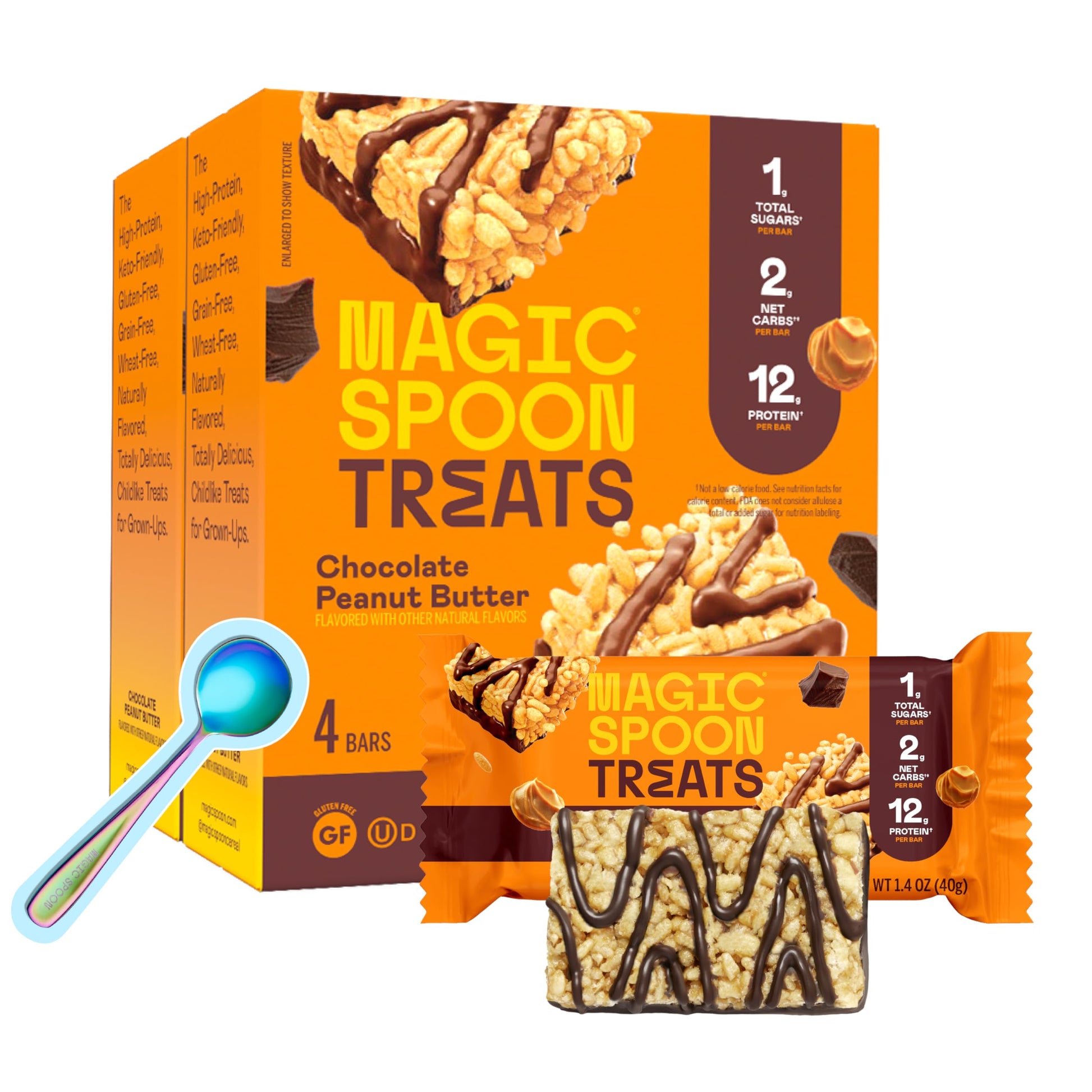 Magic Spoon Protein Bars - Chocolate Peanut Butter, High Protein, Gluten Free, Low Carb, 8 Bars (Pack of 2)