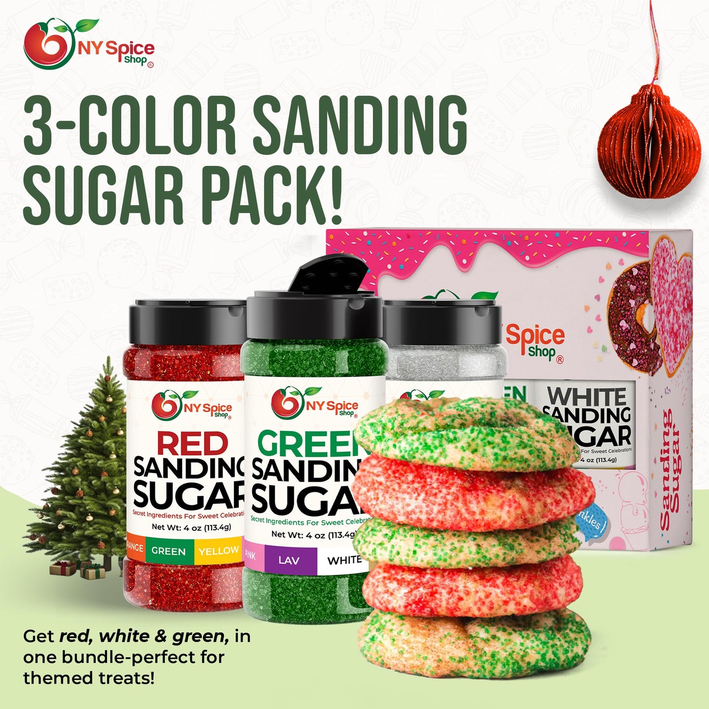 Ny Spice Shop Green Sanding Sugar For Memorial Day - 4 Ounce Sweet Colorful Edible Sprinkles For Candy Dish - Chocolate Sprinkle