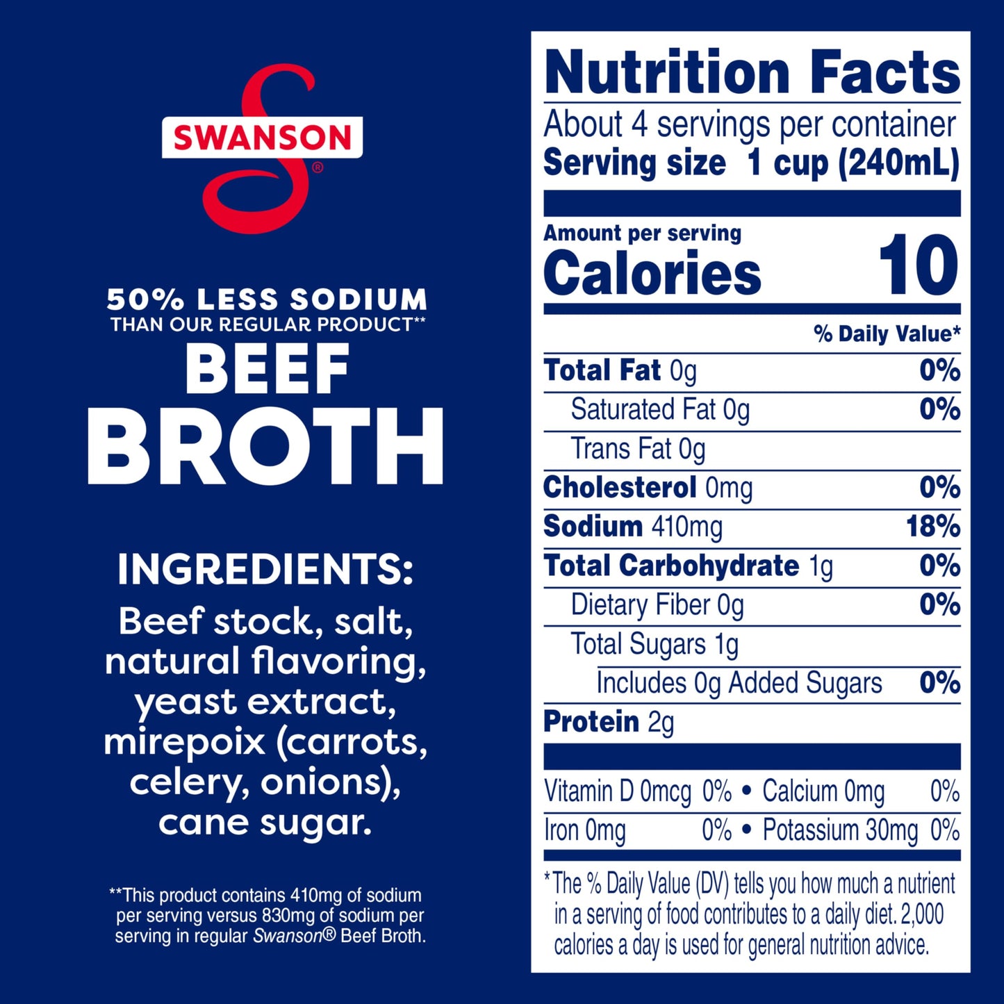 Swanson 100% Natural Lower Sodium Beef Broth, 32 Oz Carton
