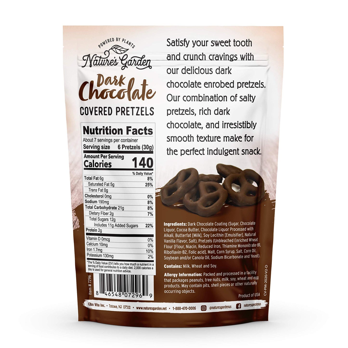Natures Garden Dark Chocolate Covered Pretzels - No Trans Fat, Indulgent Snack, Dark Chocolate Pretzels - 7 Oz Bag (Pack of 1)