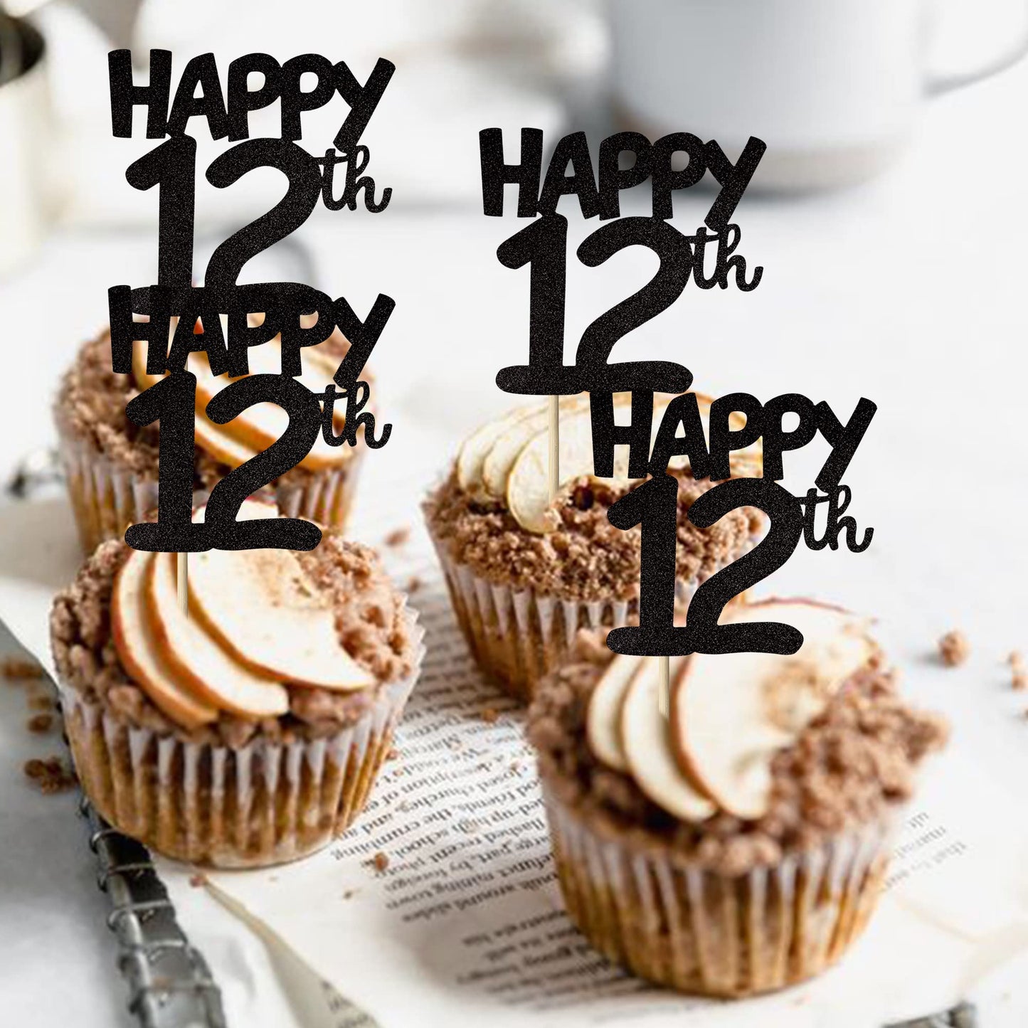 24 Pcs Happy 12Th Cupcake Toppers Glitter Cheers To 12 Years Old Birthday Cupcake Picks Number 12 Twelve Cake Decorations For 12