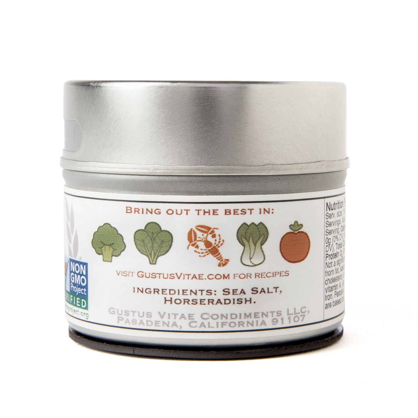 Gustus Vitae Wasabi Sea Salt - Gourmet Infused Seasoning - 3oz Magnetic Tin - Non GMO - Silver