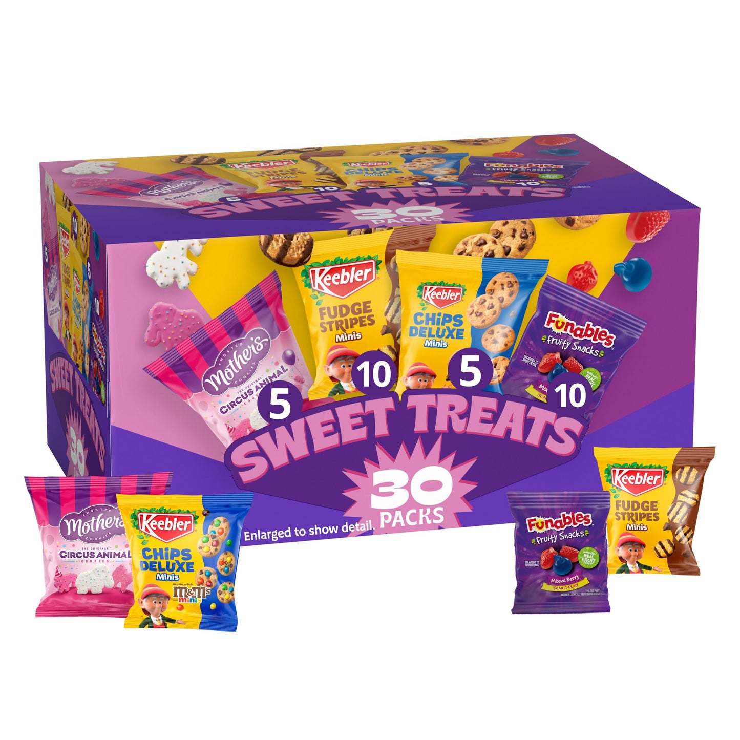 Keebler Sweet Treat Variety Pack, 30-Count Box, Includes Chips Deluxe, Funables, Fudge Stripes, And Mother'S Circus Animal Cooki
