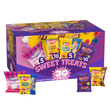 Keebler Sweet Treat Variety Pack, 30-Count Box, Includes Chips Deluxe, Funables, Fudge Stripes, And Mother'S Circus Animal Cooki