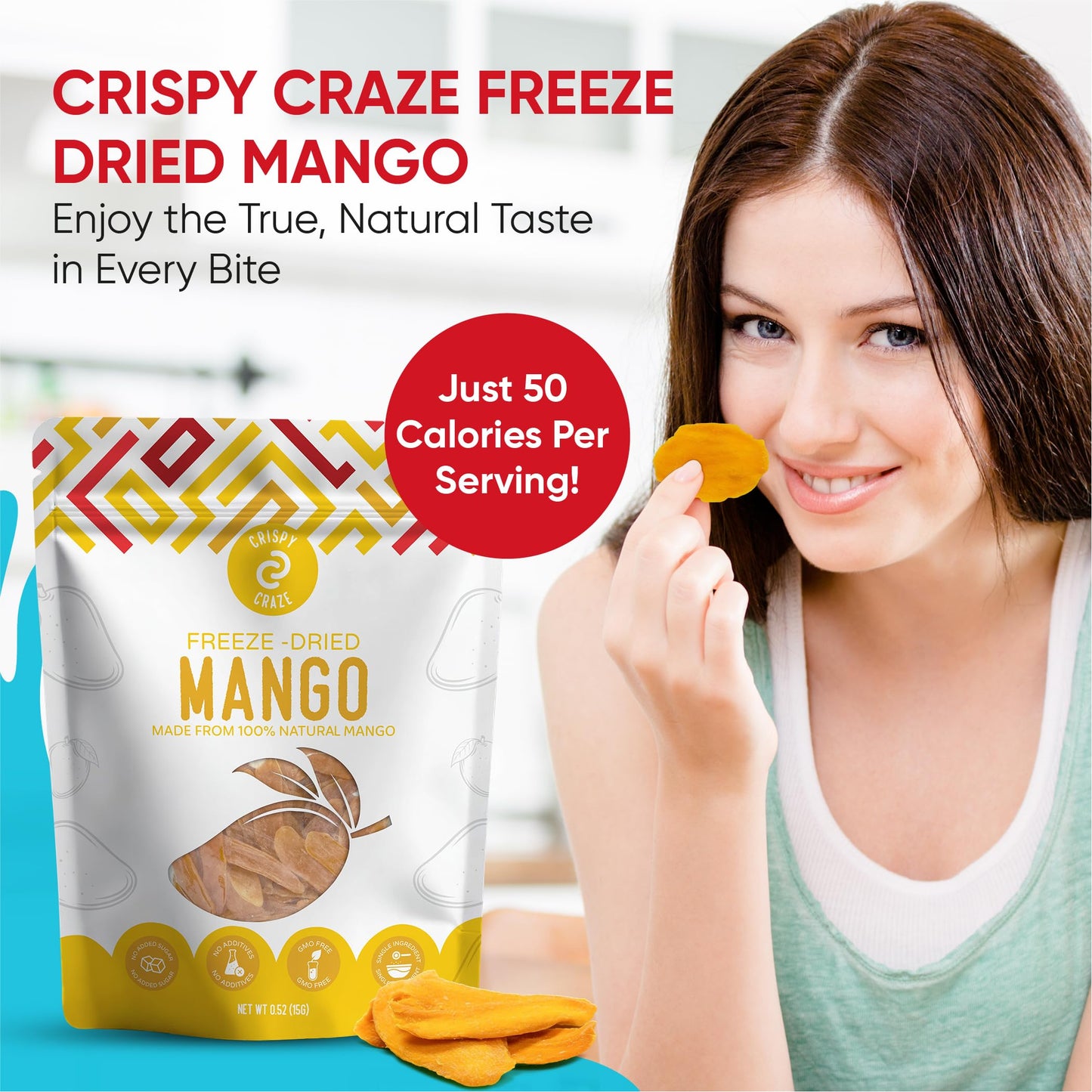 Crispy Craze Freeze Dried Mango (12 Snack Sized Bags, 0.52 Oz Each), Sliced Mango Fruit Crisps, Non Gmo, Healthy Snack, No Added