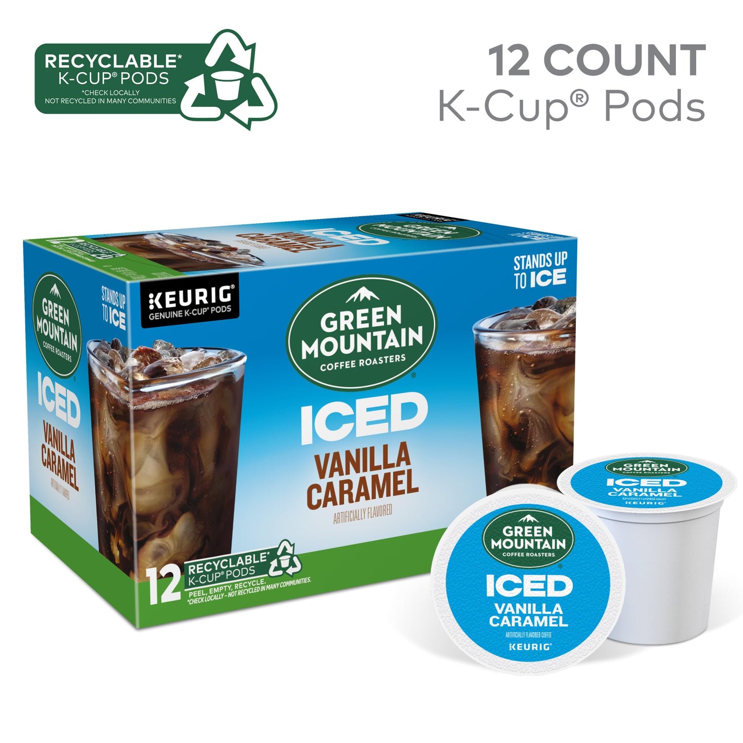 Green Mountain Coffee Roasters Iced Vanilla Caramel, Single Serve Keurig K-Cup Pods, Flavored Iced Coffee, 12 Count(Pack Of 6)