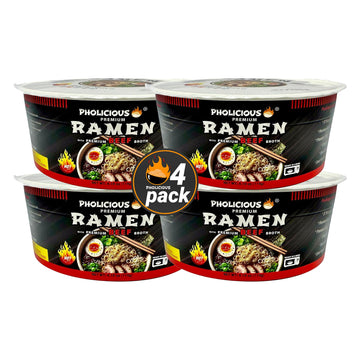 PhoLicious All New Spicy Beef Ramen Noodles - Premium Instant Ramen Bowl with Real Broth Mix with Spices, Asian Food, Microwave 