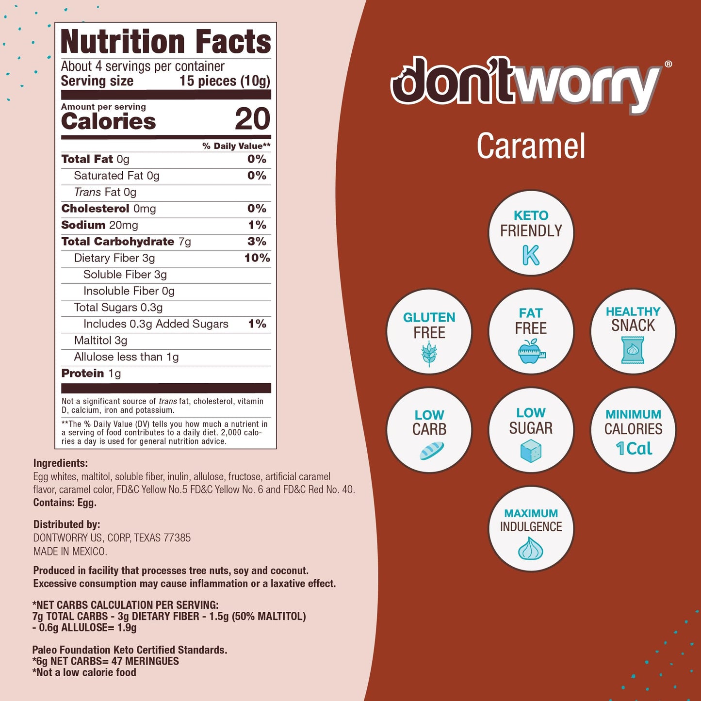 Dont Worry Meringue Cookies Keto Friendly - Low Calories per piece!  Healthy Candy  Gluten Free Cookies  Low Carb  Low Sugar Snacks - 4 Pack