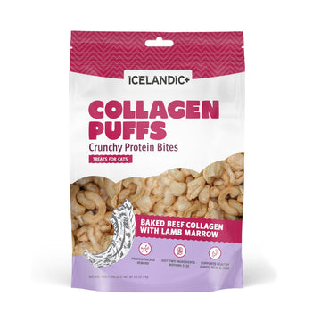 Icelandic+ Collagen Puffs Cat Treats, Baked Beef with Lamb Marrow, 0.5oz Bag, Crunchy Protein Bites, Natural Snacks