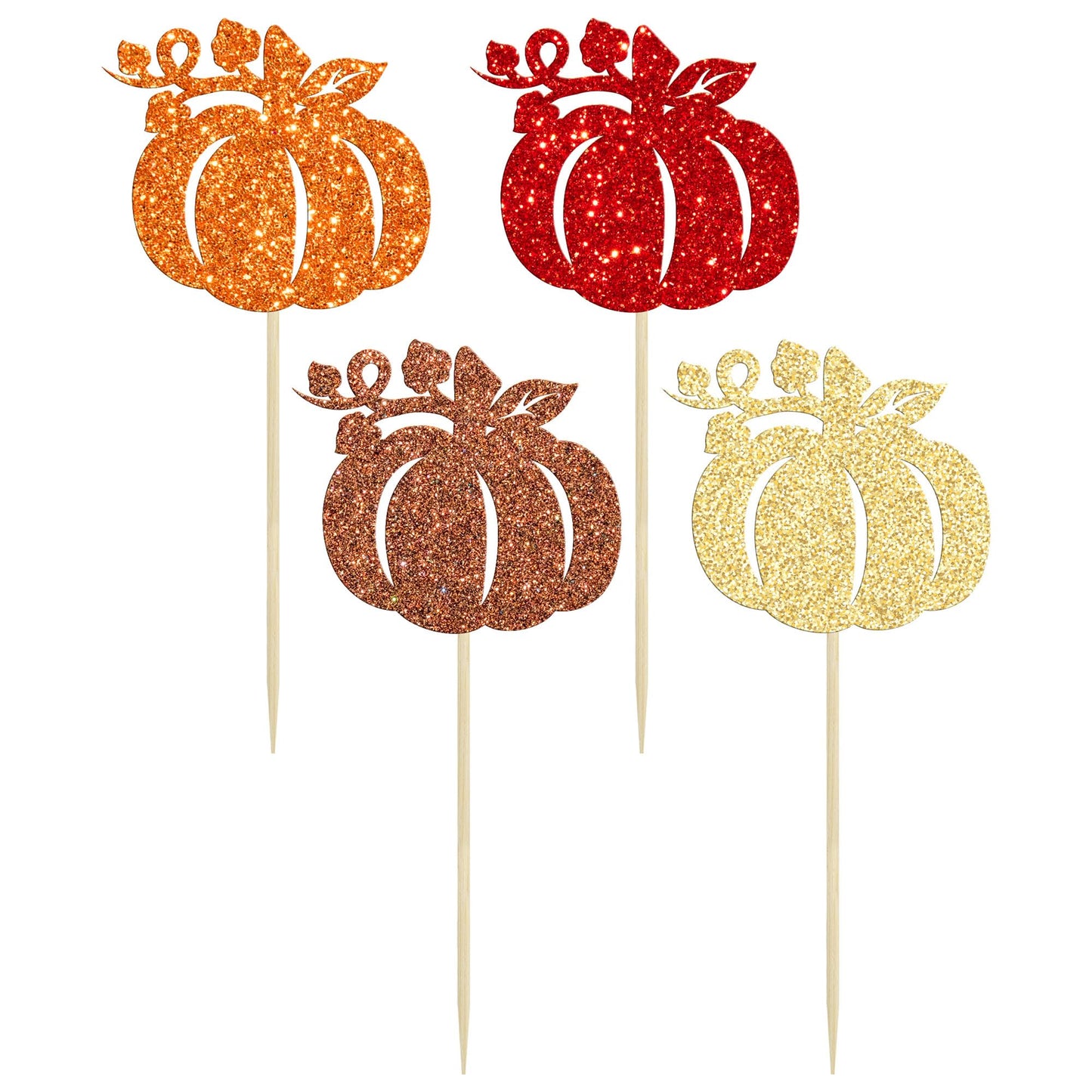 Gyufise 24Pcs Pumpkin Cupcake Toppers Glitter Fall Theme Pumpkin Cupcake Picks Autumn Fall Harvest Theme Baby Shower Kids Birthd