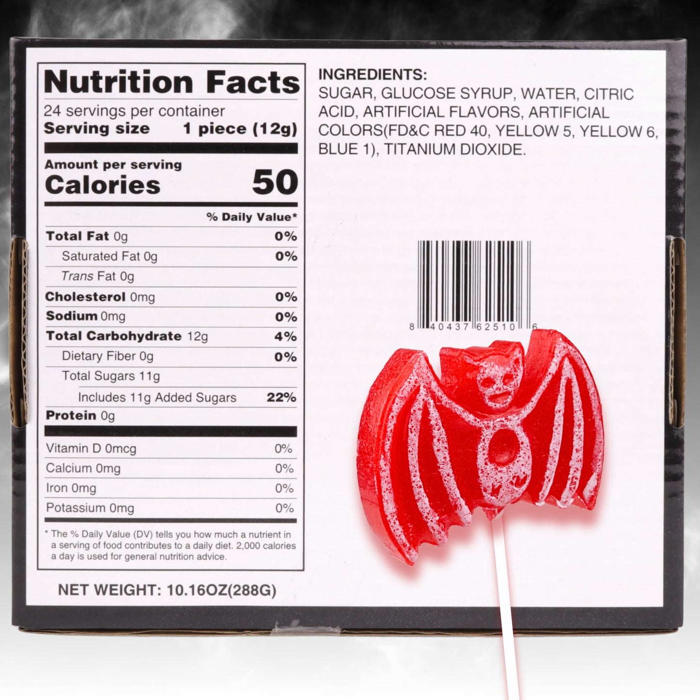 Sweetzo Bat Halloween Tattoo Lollipops - Individually Wrapped Suckers, 24 Count, Medium Size, Perfect for Trick or Treat Goodie Bags