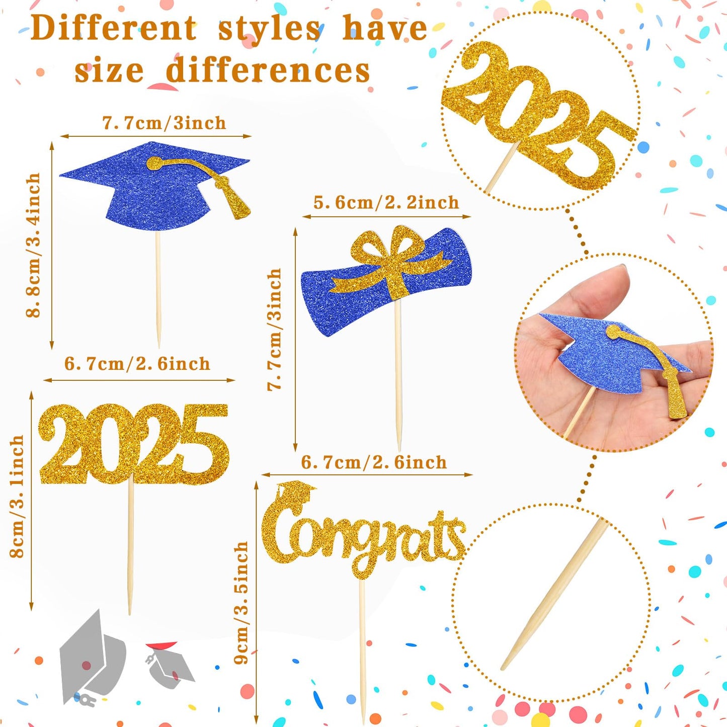 Chinco 100 Pack 2025 Graduation Cupcake Toppers Grad Cap Food Appetizer Picks Cake Graduation Party Decorations Diploma Cupcake