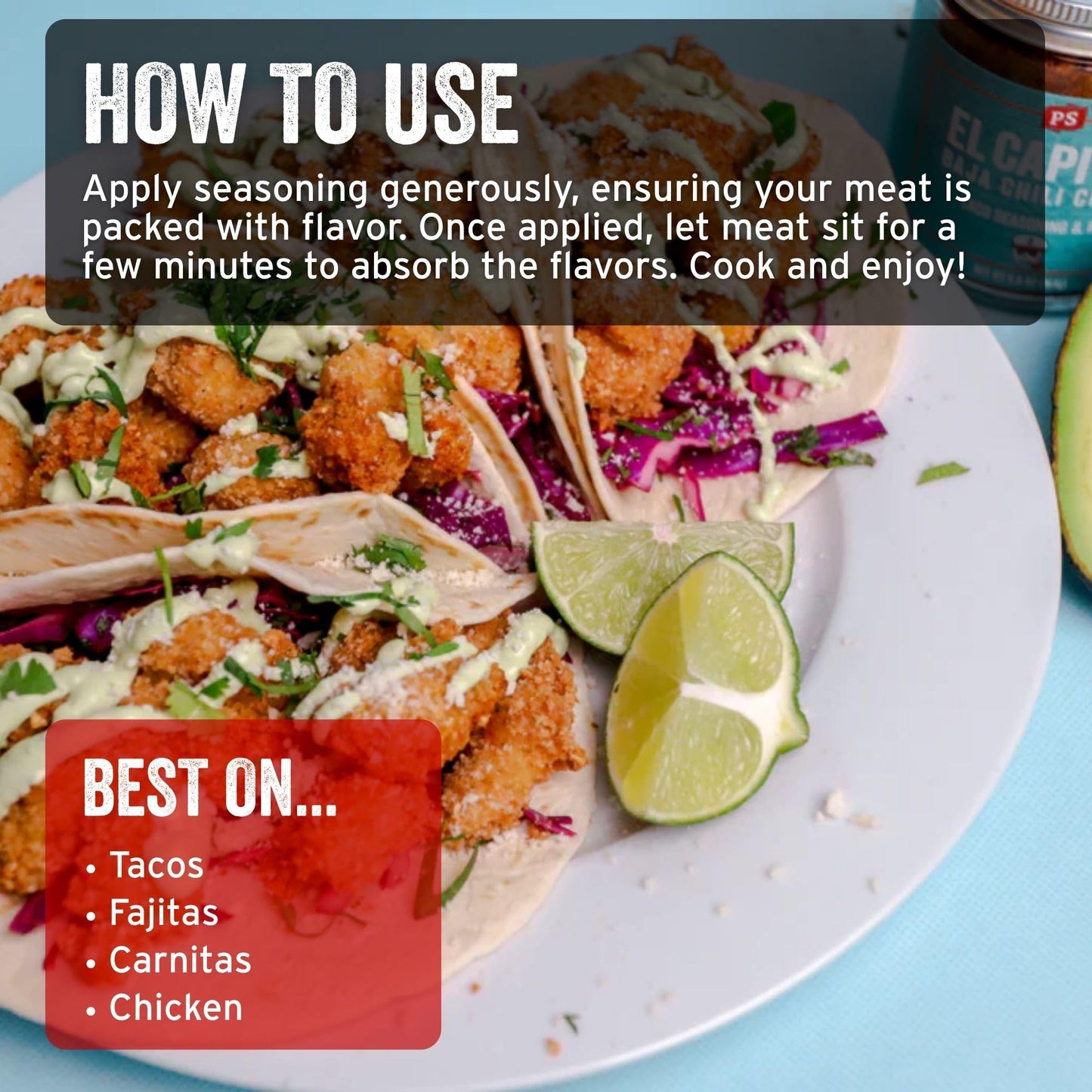 PS Seasoning El Capitan Baja Chili Citrus Taco Seasoning Mix, 5.8 Ounce, Dry BBQ Rub for Tacos, Fajitas, Chicken, Beef, Seafood