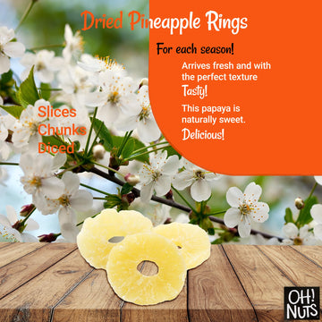 Oh! Nuts Dried Pineapple - 1 Lb - Dried Fruit Rings - Organic Sweet - Dehydrated Fruit Bites - Packed In New York Zip-Seal Bag F