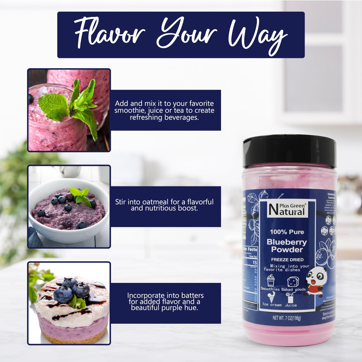 Npg Pure Blueberry Powder 7 Oz, Wild Blueberry Freeze-Dried Extract For Authentic Flavor In Smoothies, Baking, And Beverages, No