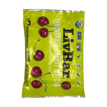 Livbar - Lemongrass Cherry Matcha Organic Superfood Bar - Usda Certified - Non-Gmo - Gluten, Nut, Soy, And Dairy Free Protein Sn