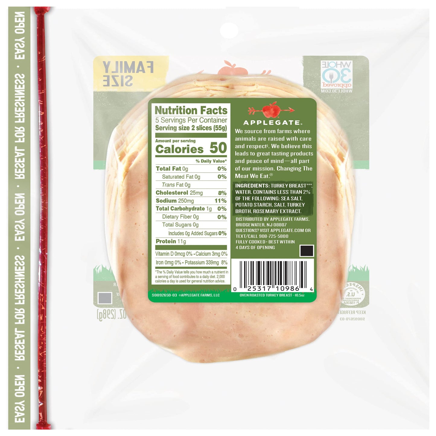 Applegate, Natural Oven Roasted Turkey Breast Family Size, 10.5oz